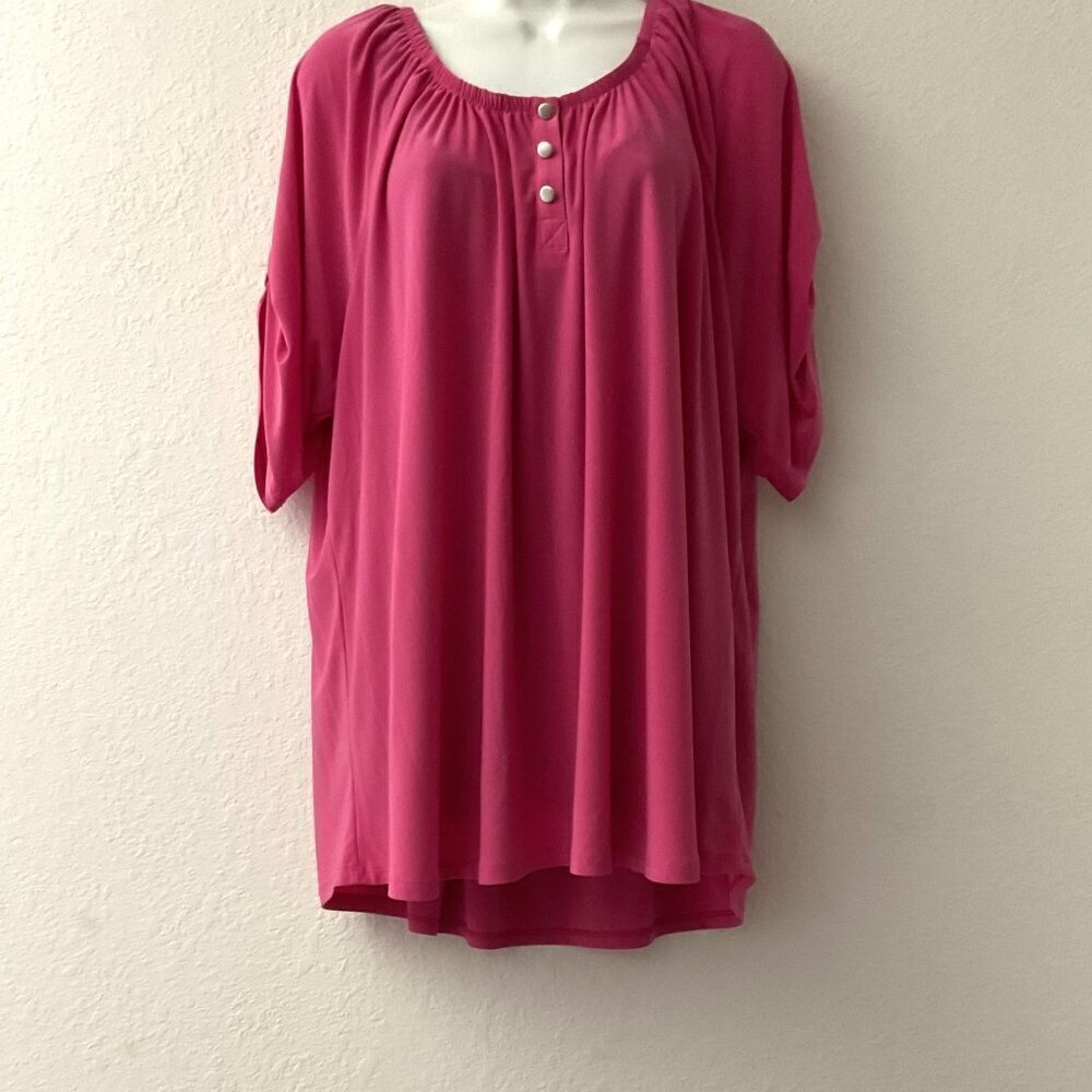 NY Collection Plus Size 3/4 Roll-Tab Sleeve Top